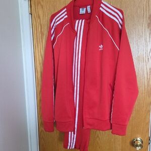 Adidas Red Tracksuit with White Stripes
